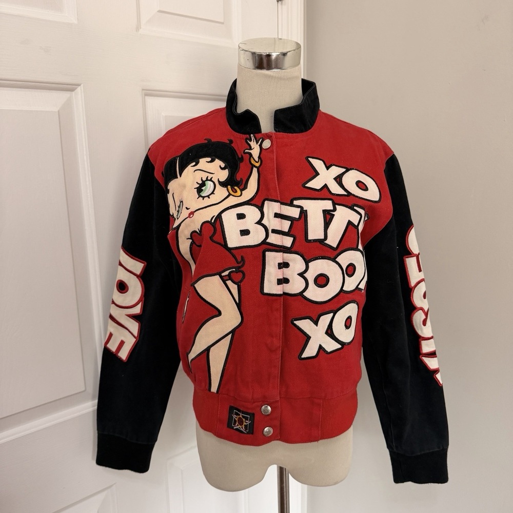 Red Vintage Betty Boop By JH Design XOXO Varsity Bomber Jacket Medium